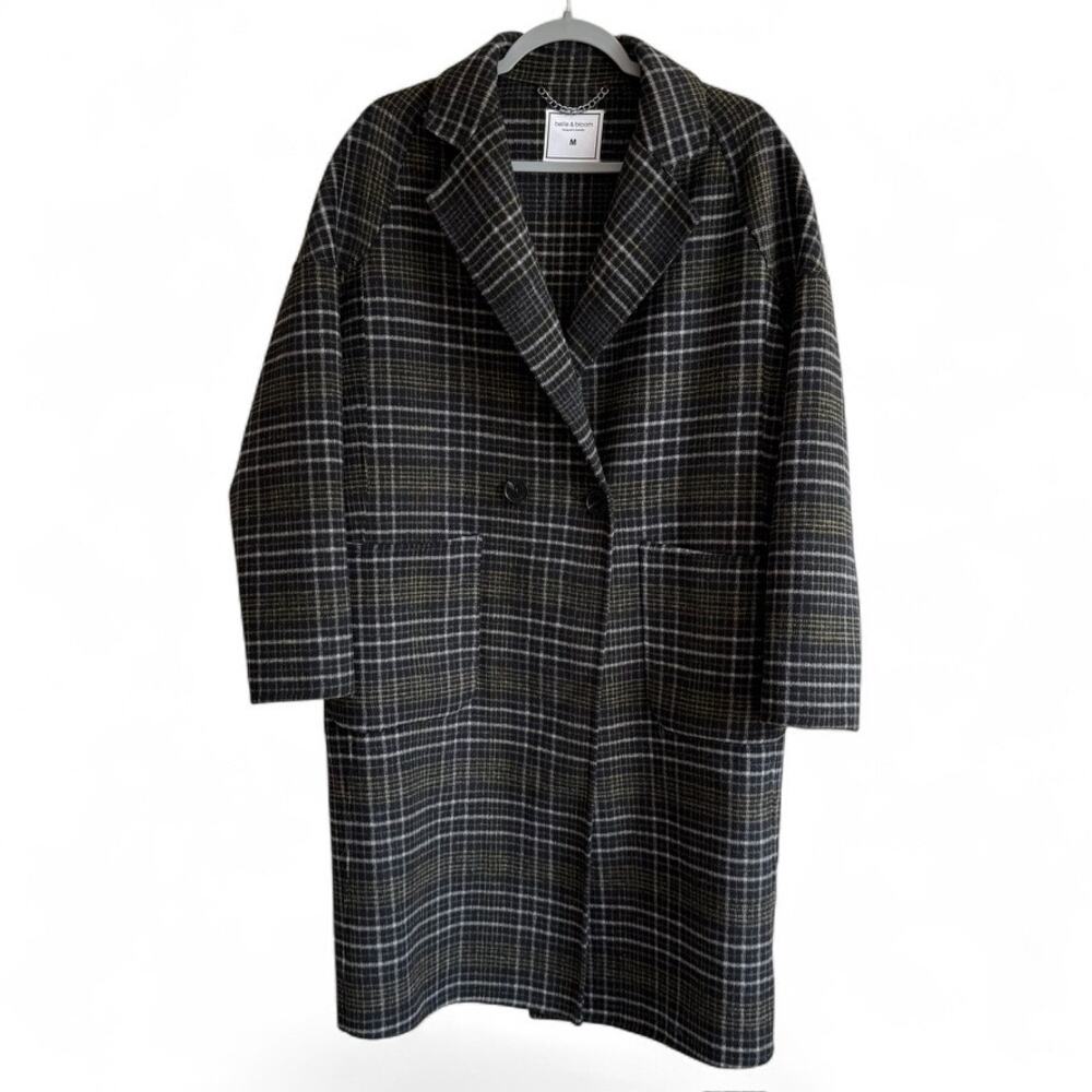 Belle and Bloom Publisher Double-Breasted Wool Blend Coat Black Plaid M